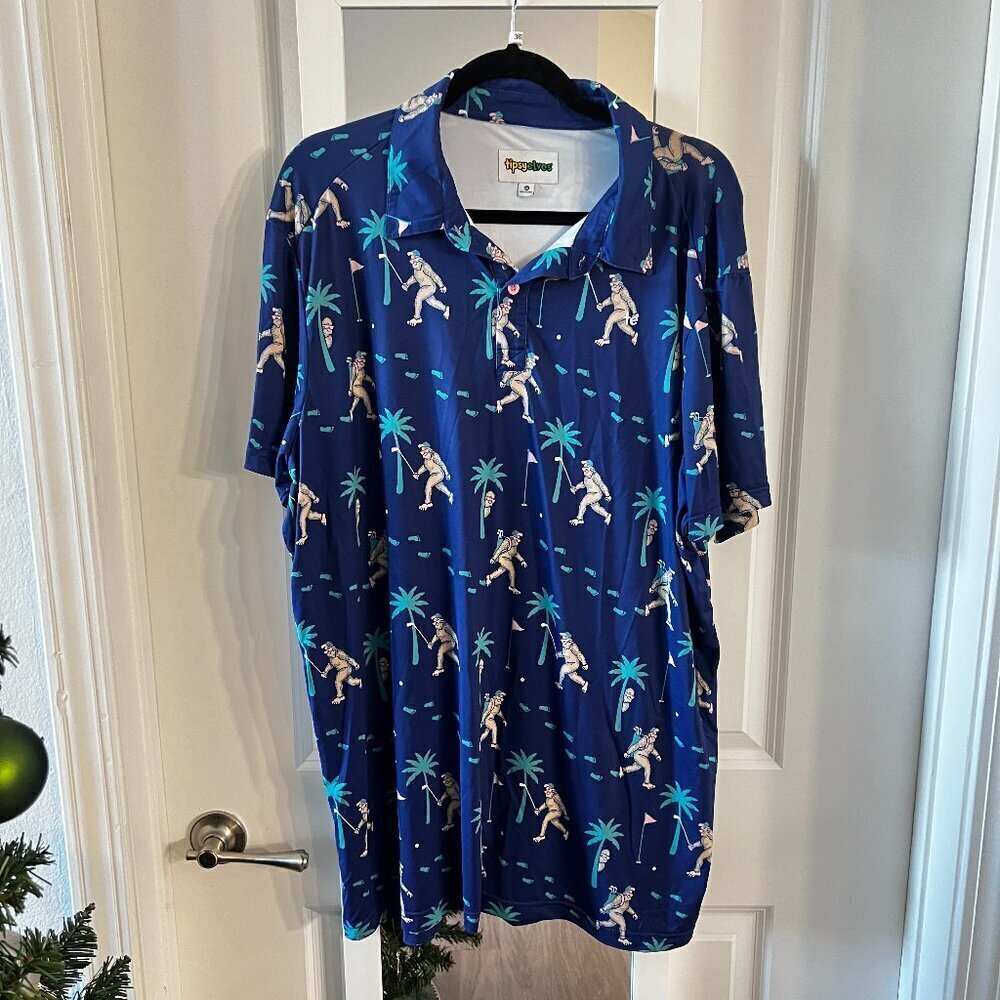 382 Tipsy Elves Bigfoot Short Sleeve Polo Size XXL Color Blue - Picture 4 of 7
